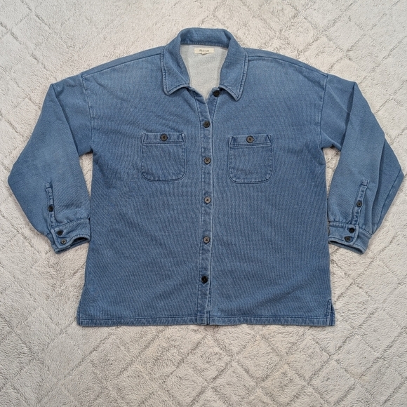 Madewell Jackets & Blazers - Madewell Jacket Womens M Blue Indigo Terry Shirt Shaket French Terry Chore